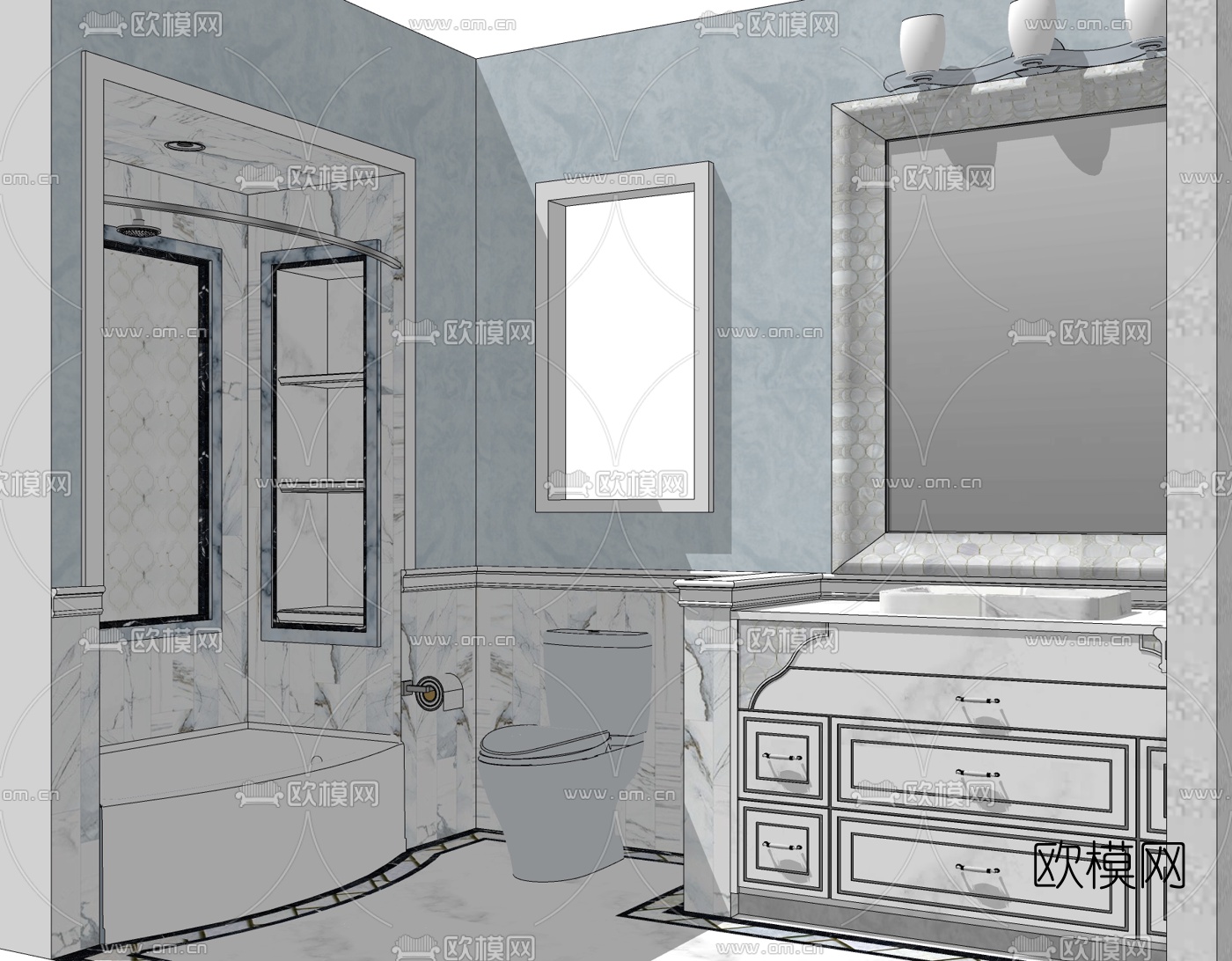 简欧浴室卫生间免费su模型下载