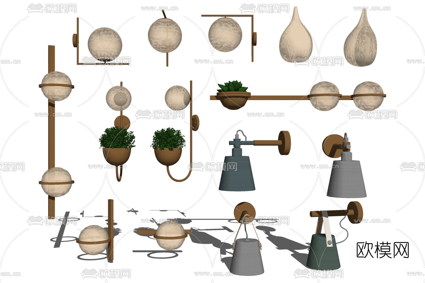 现代金属壁灯组合免费su模型下载