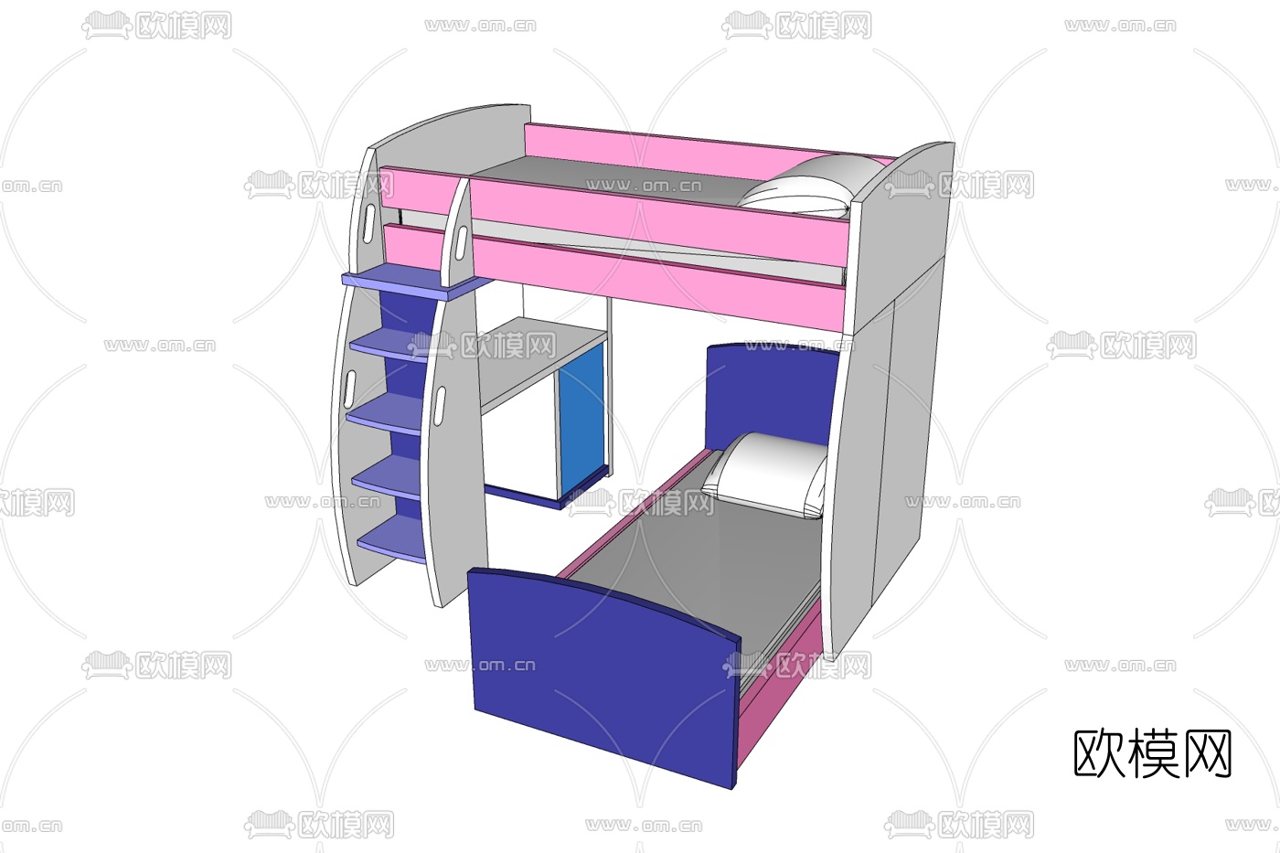简欧儿童床免费su模型下载