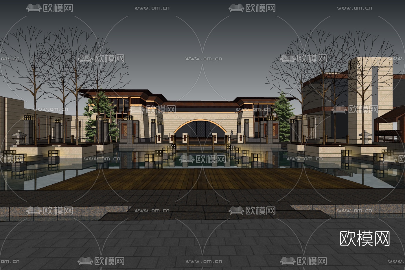 新中式别墅外观免费su模型下载_ID10355360_sketchup模型下载-欧模网