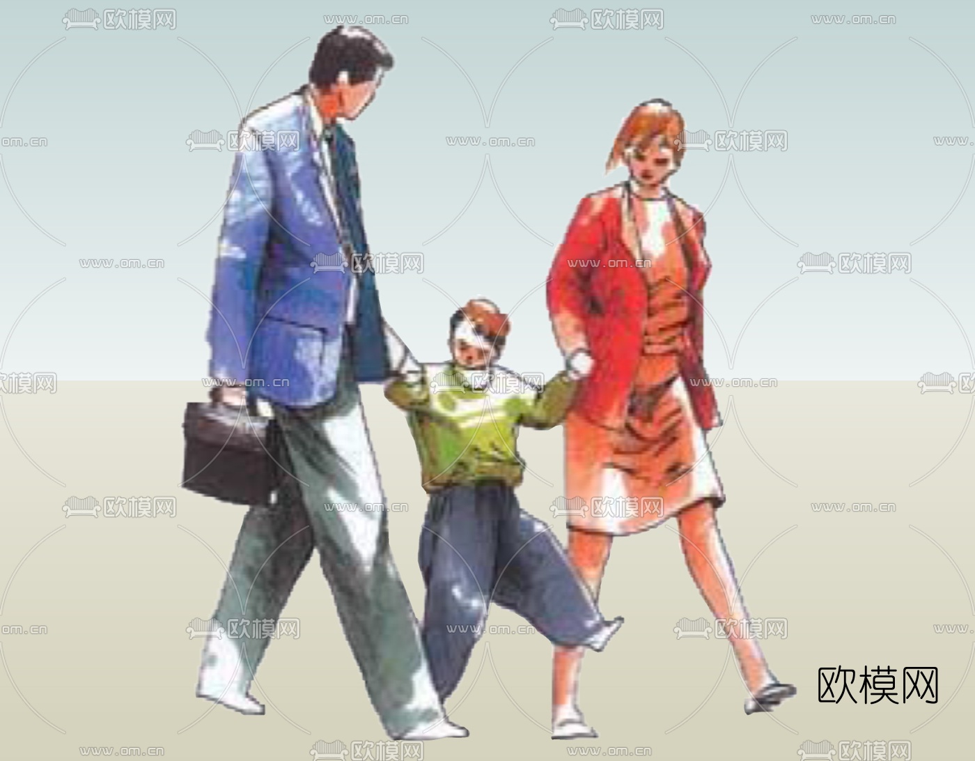现代2d手绘人物组件免费su模型下载