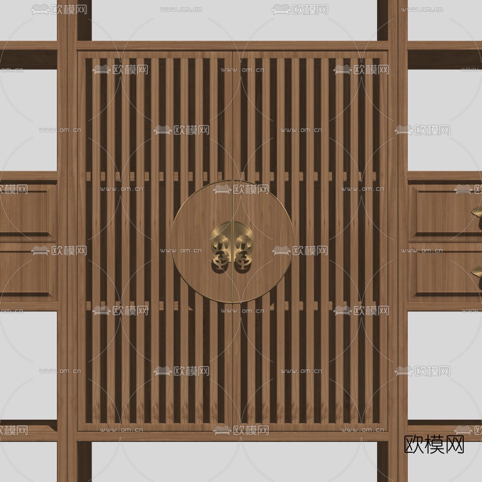 中式实木书架储物柜su模型下载（渲染图3）