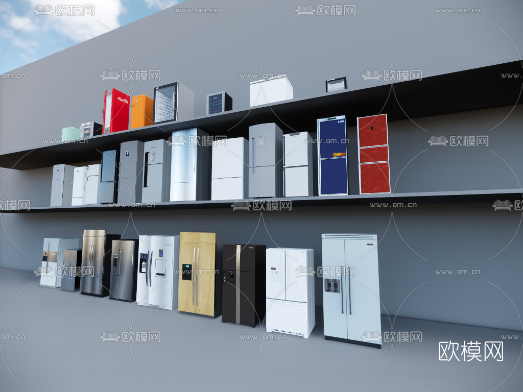 现代冰箱组合su模型下载（渲染图3）