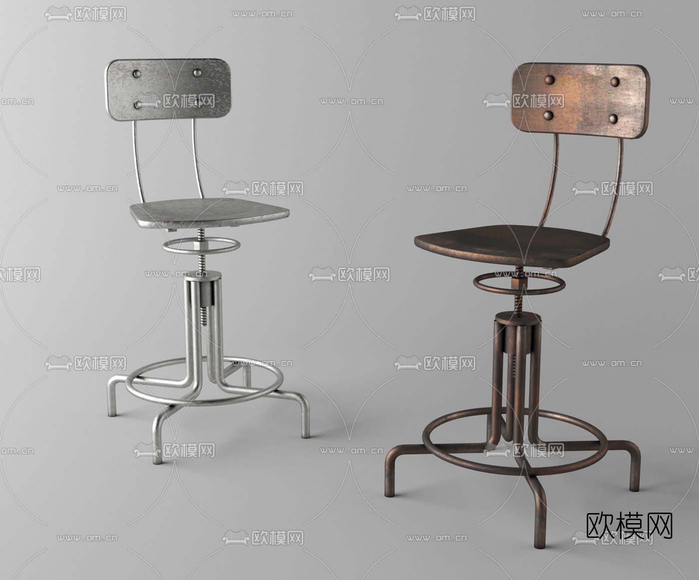 工业风铁艺吧台椅3d模型下载