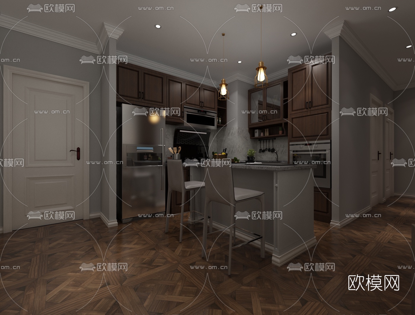 美式轻奢客厅餐厅免费3d模型