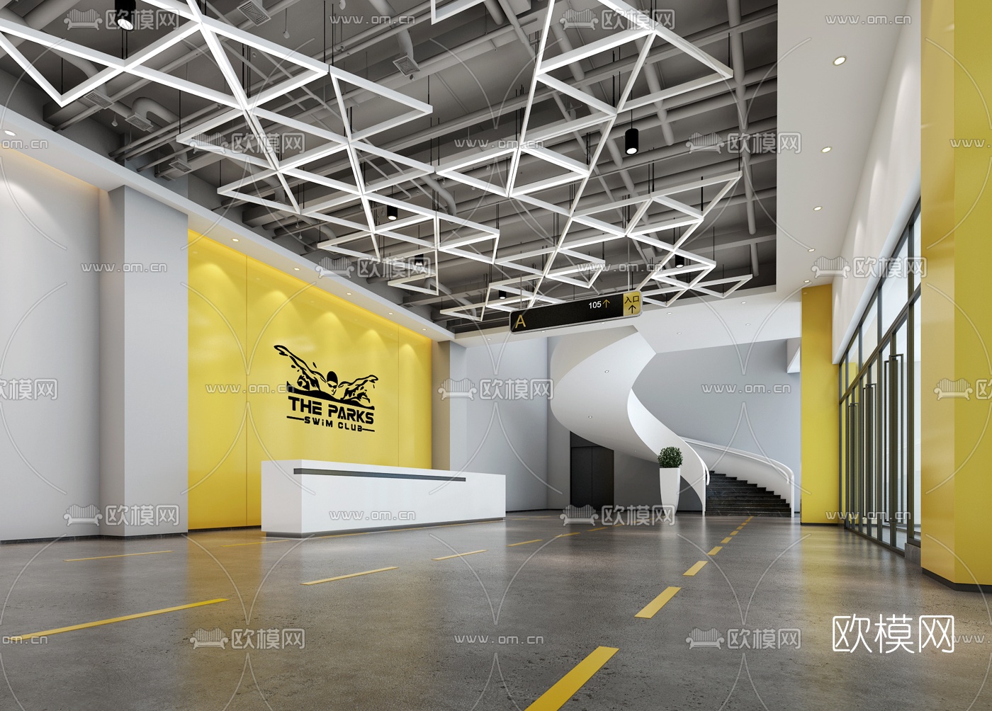 工业风办公楼前台大堂3d模型下载