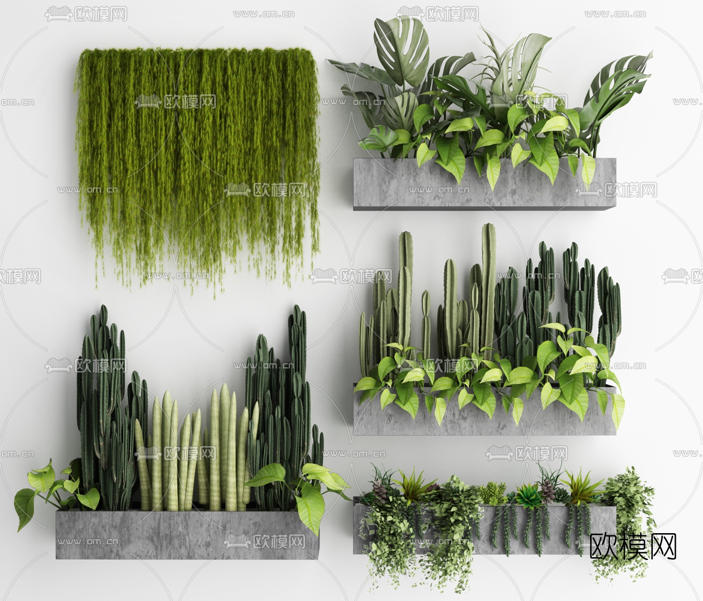 现代墙面绿植盆栽3d模型