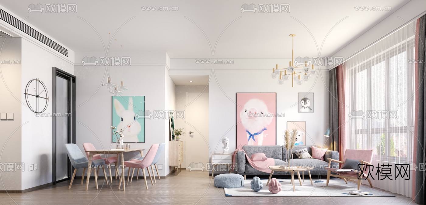 北欧客厅餐厅3d模型