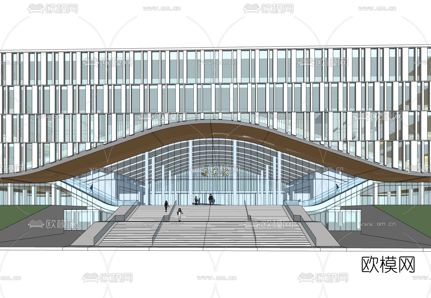 现代图书馆免费su模型下载
