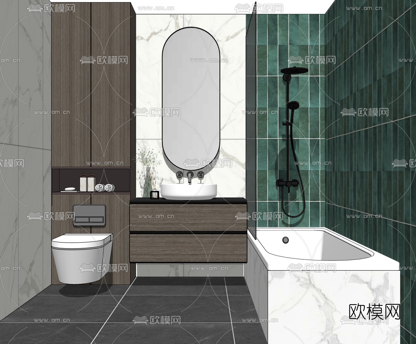现代卫生间浴室su模型下载