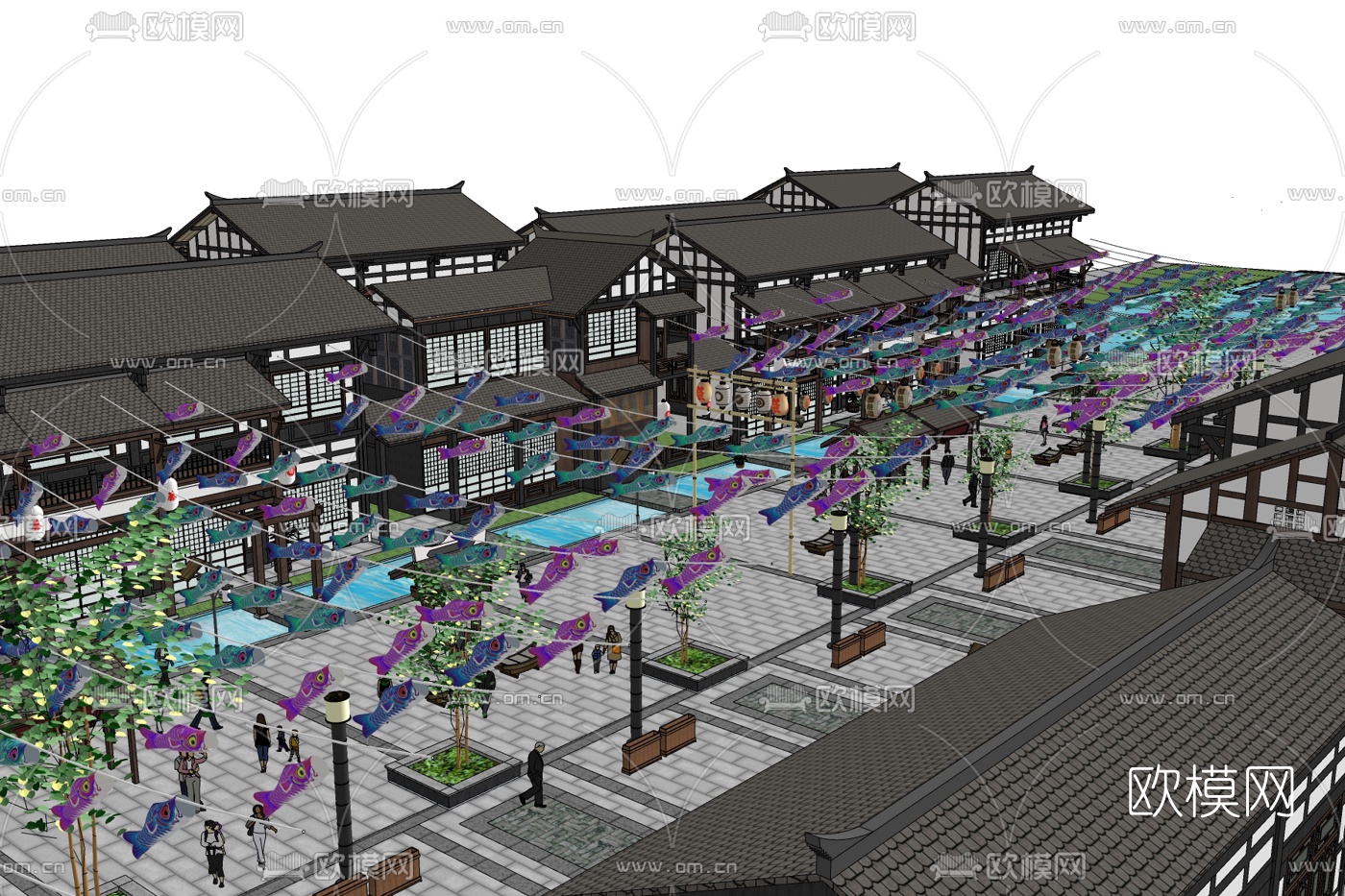 中式商业街免费su模型下载