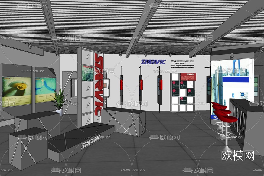 现代展示厅免费su模型下载_ID10174792_sketchup模型下载-欧模网