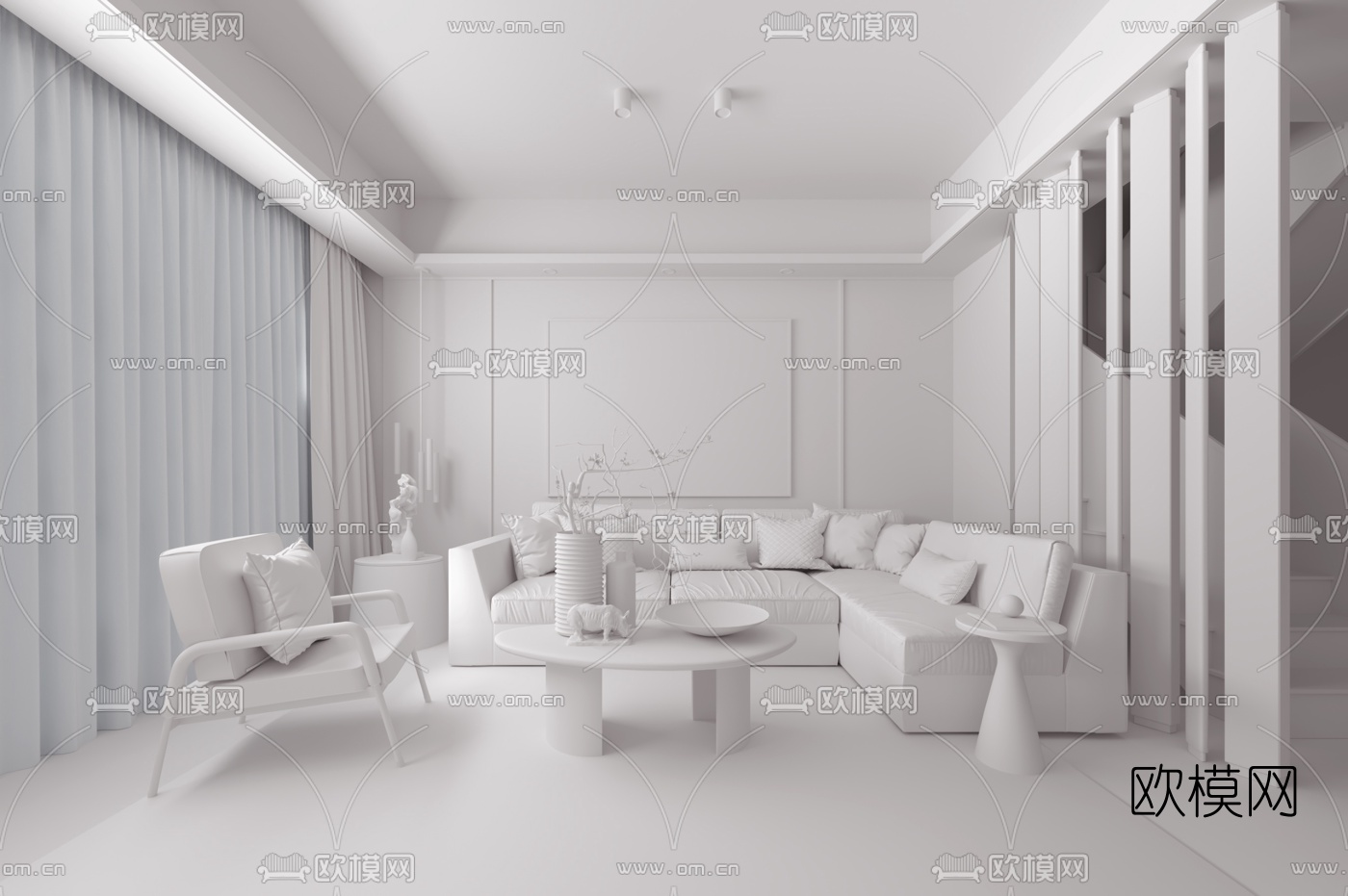 LSD葛亚曦设计 现代布艺转角沙发组合3d模型下载（渲染图2）