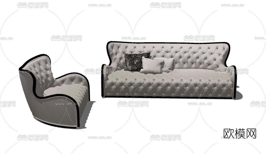 简欧布艺多人沙发su模型下载