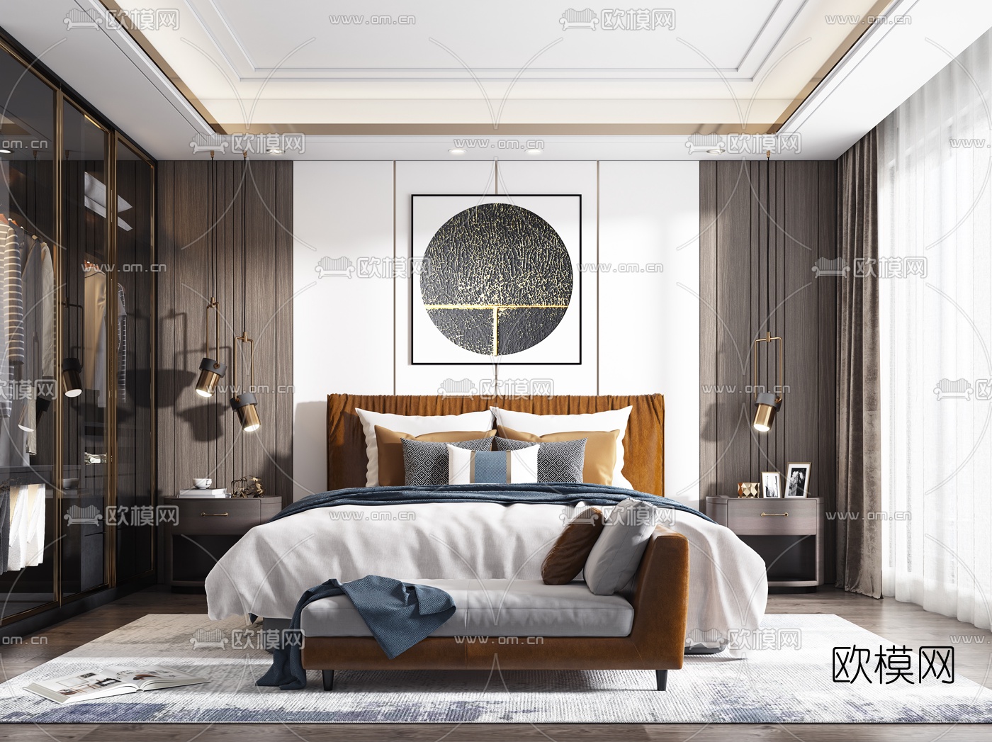 现代简约卧室3d模型-免费3dmax模型库-欧模网