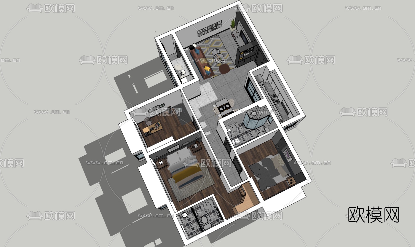 北欧公寓客厅su模型下载（渲染图4）