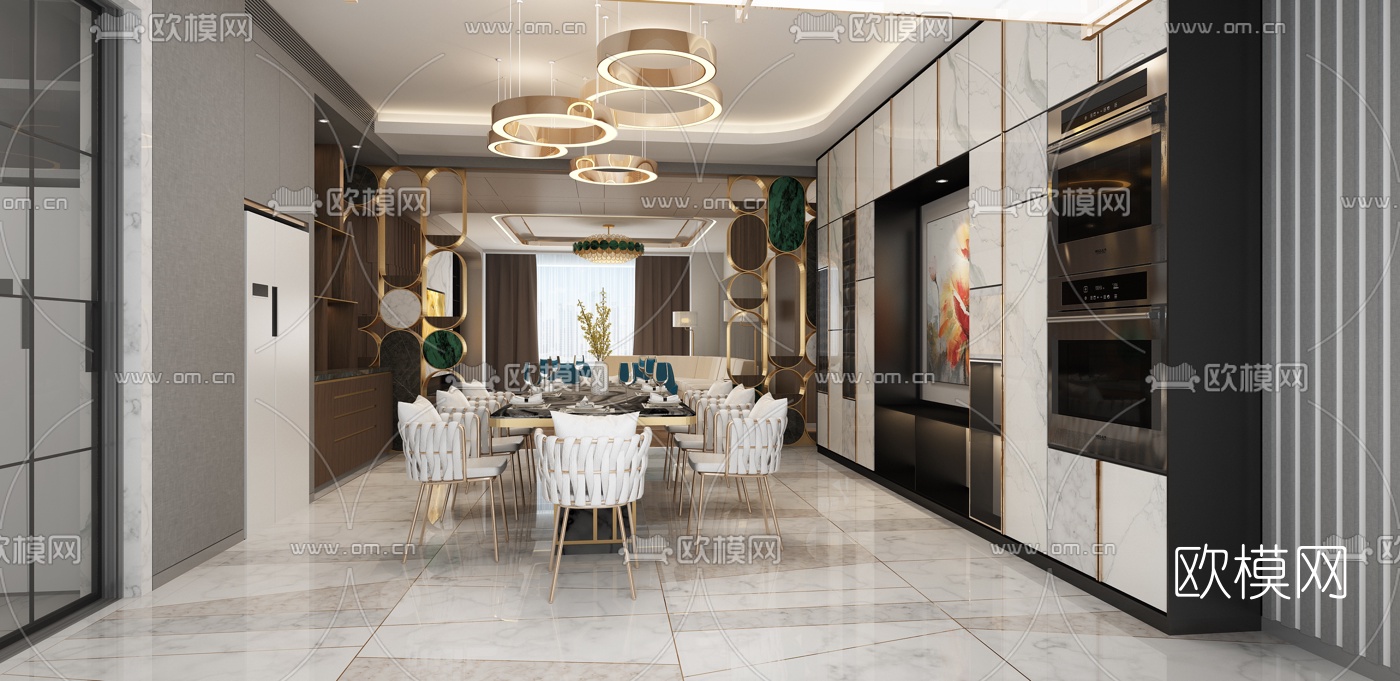 现代轻奢客厅餐厅免费3d模型