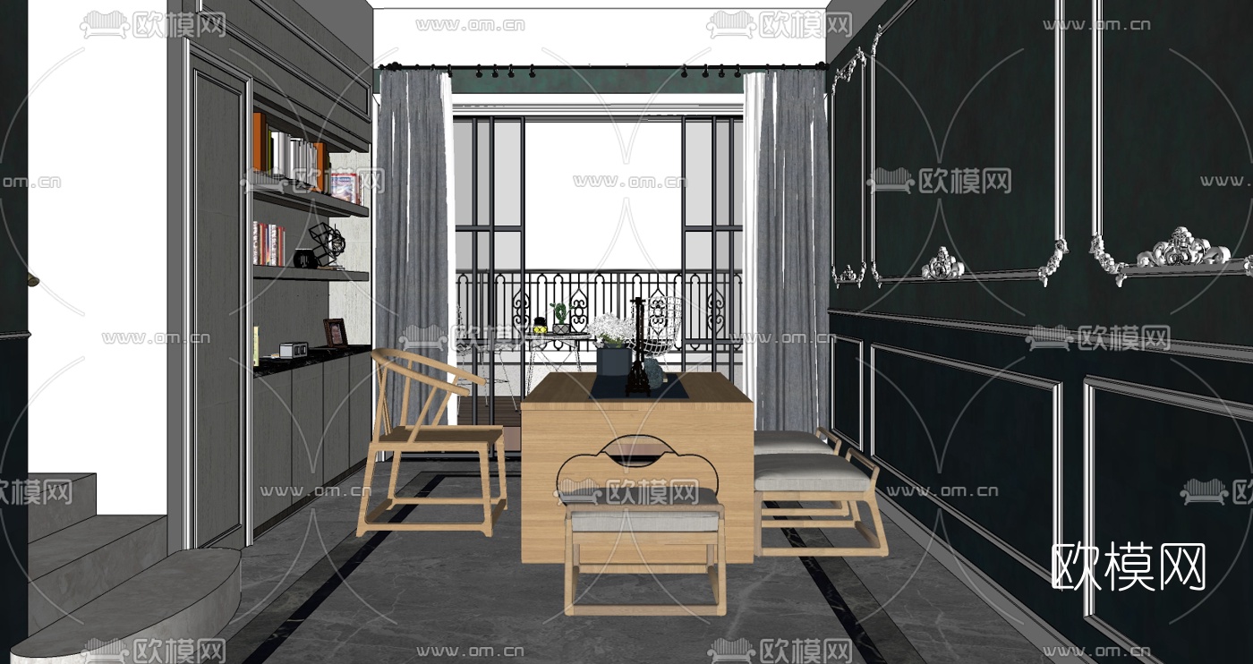 法式轻奢客厅su模型