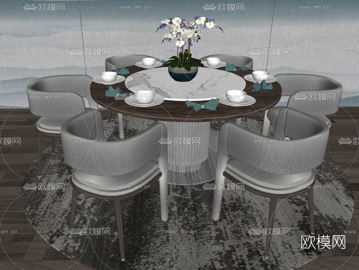 现代餐桌椅su模型下载