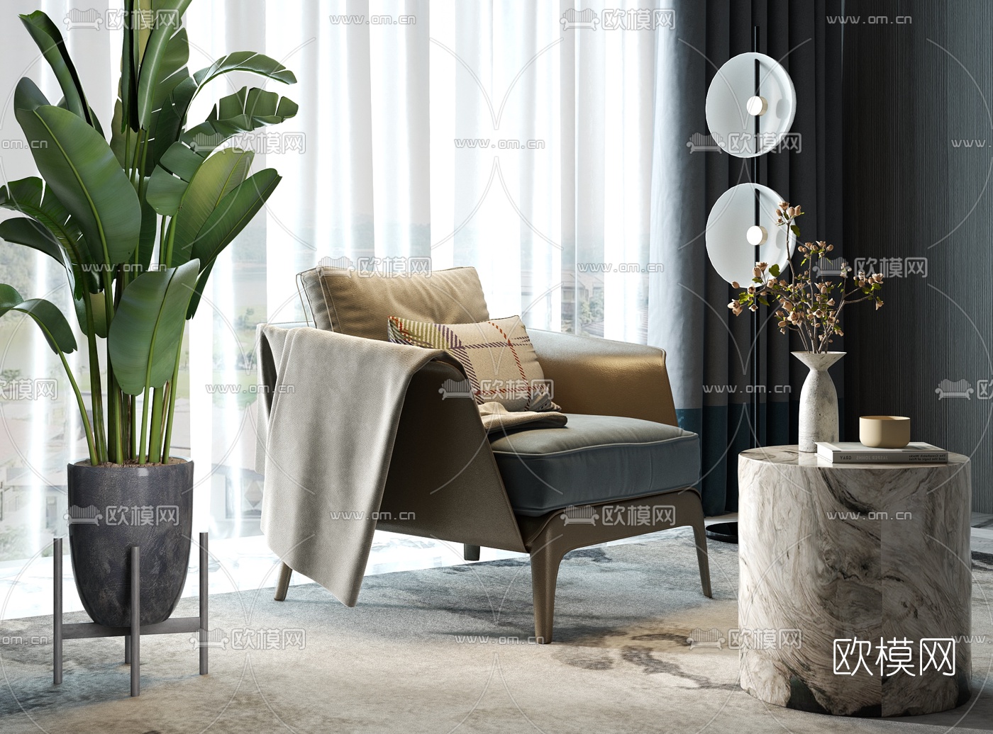 现代靠背单人沙发3d模型下载