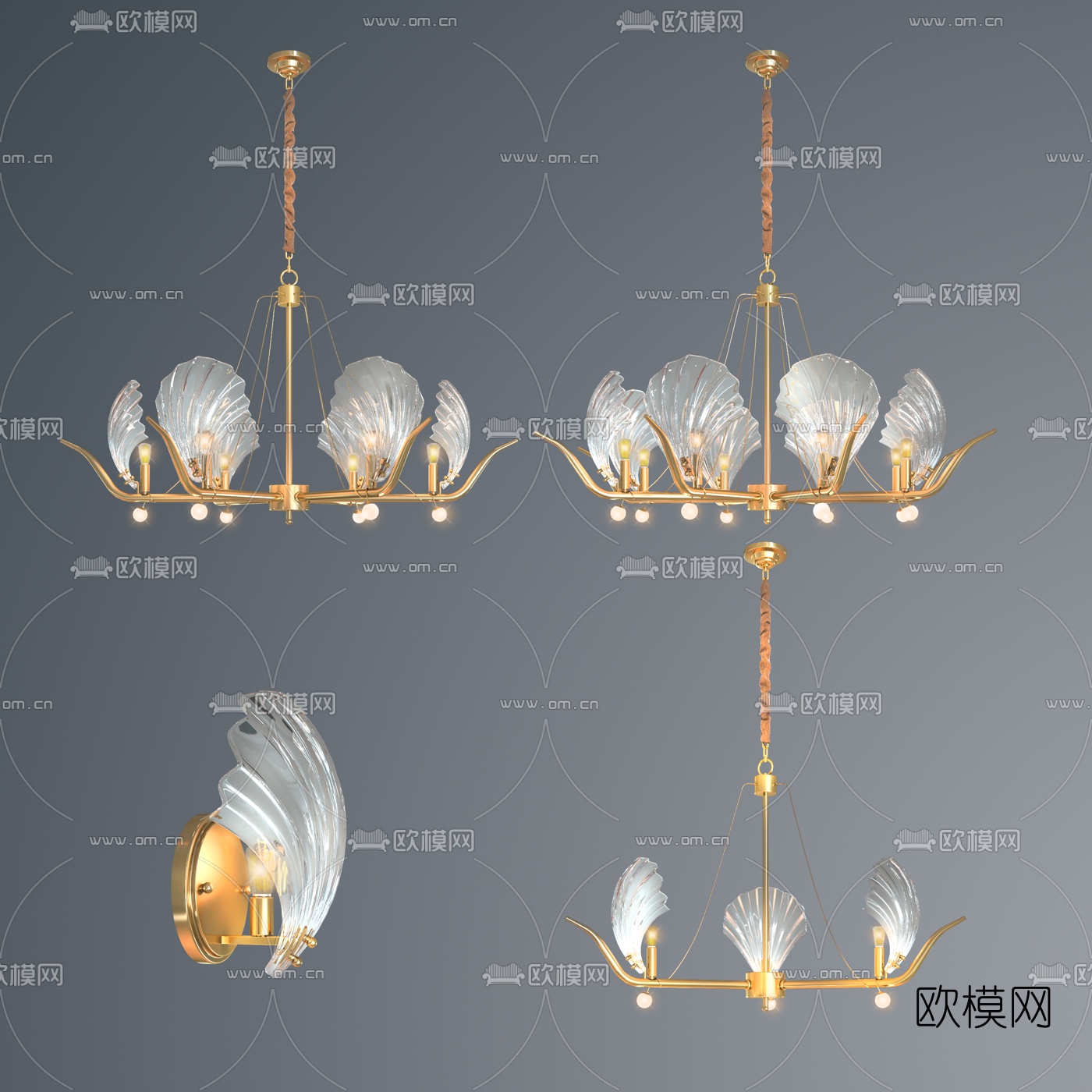 后现代轻奢多头壁灯吊灯3d模型