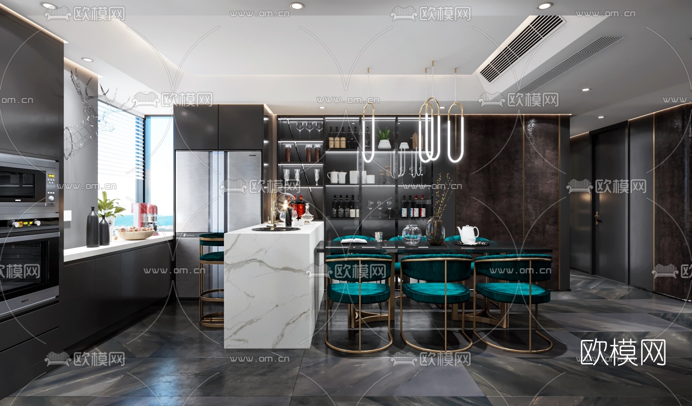 后现代客厅餐厅3d模型