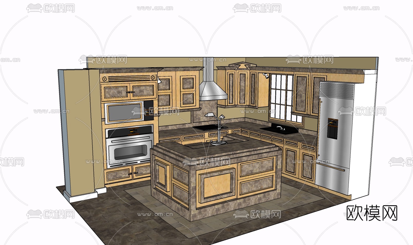 现代实木橱柜免费su模型下载