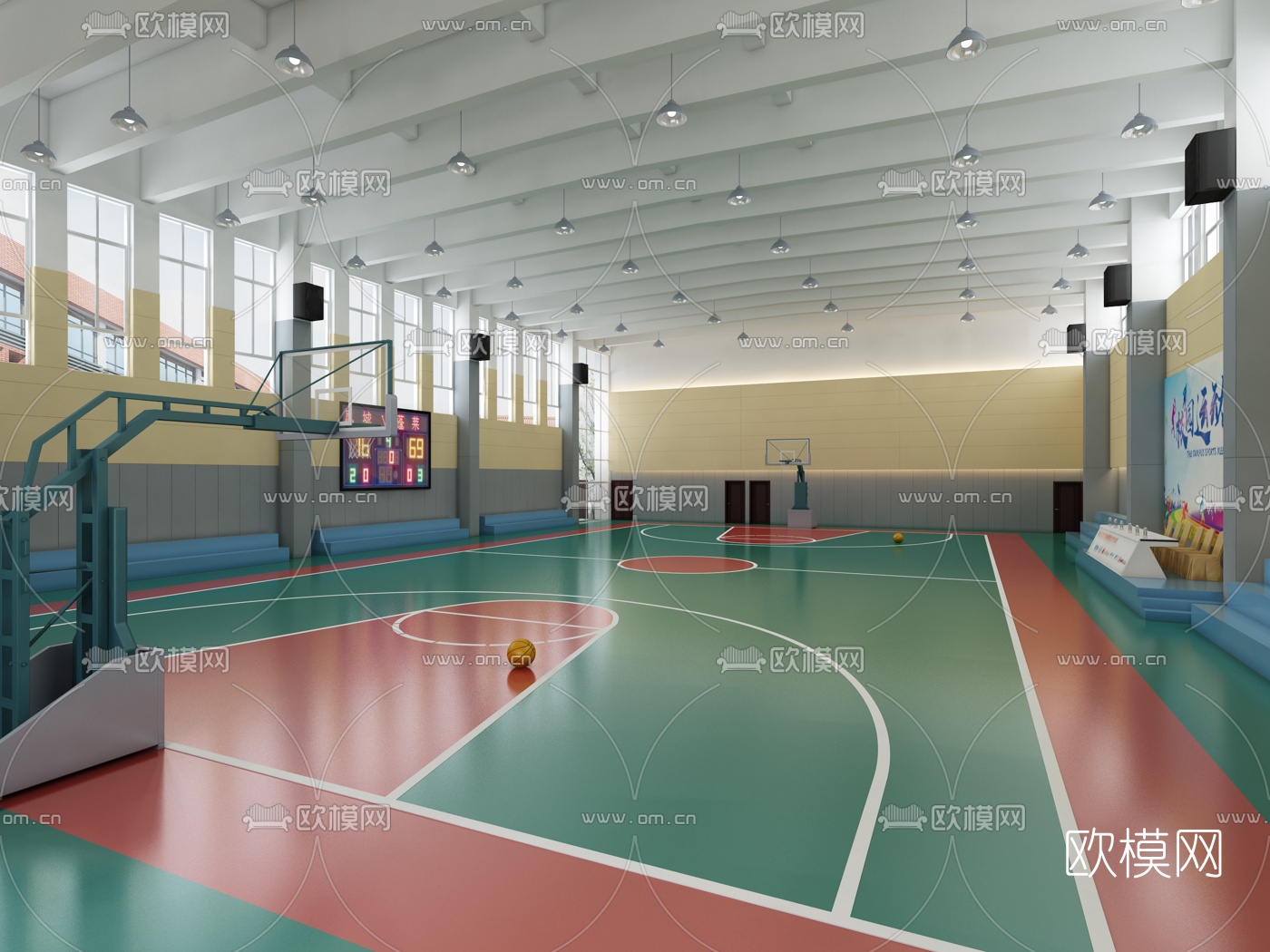 现代室内篮球馆3d模型下载（渲染图2）