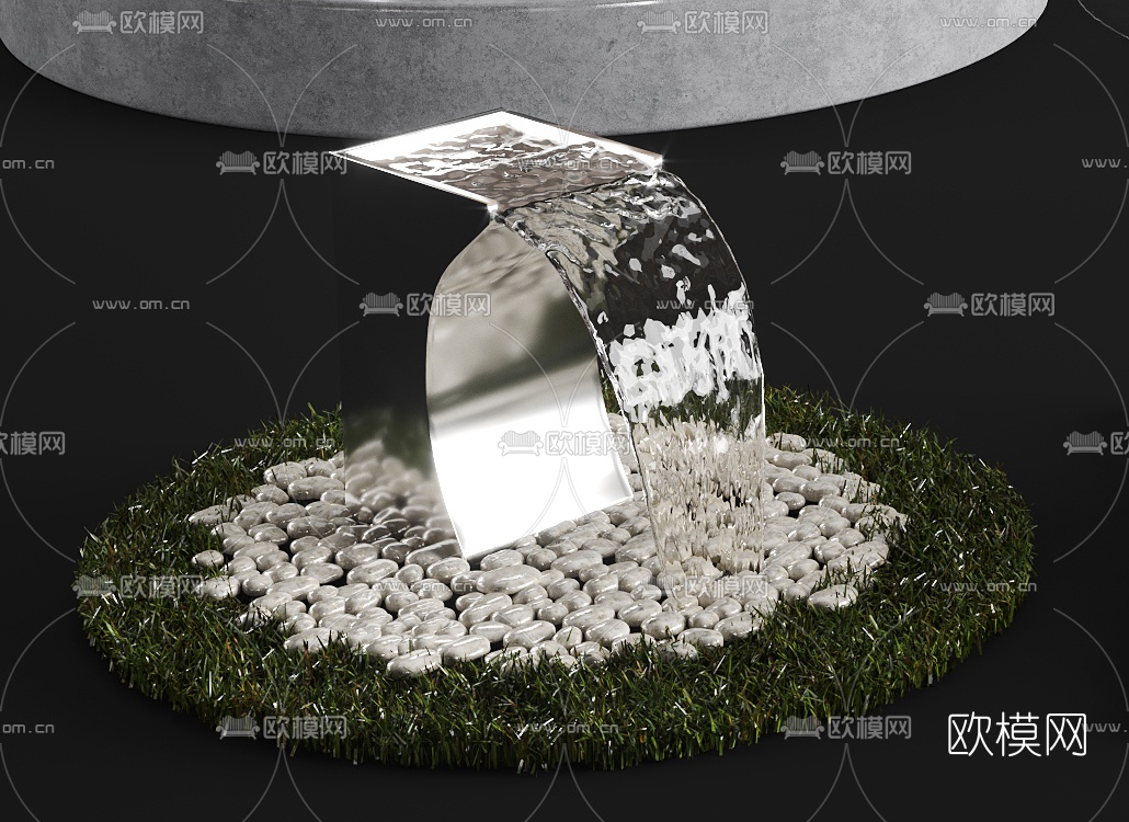 现代艺术喷泉3d模型下载（渲染图2）