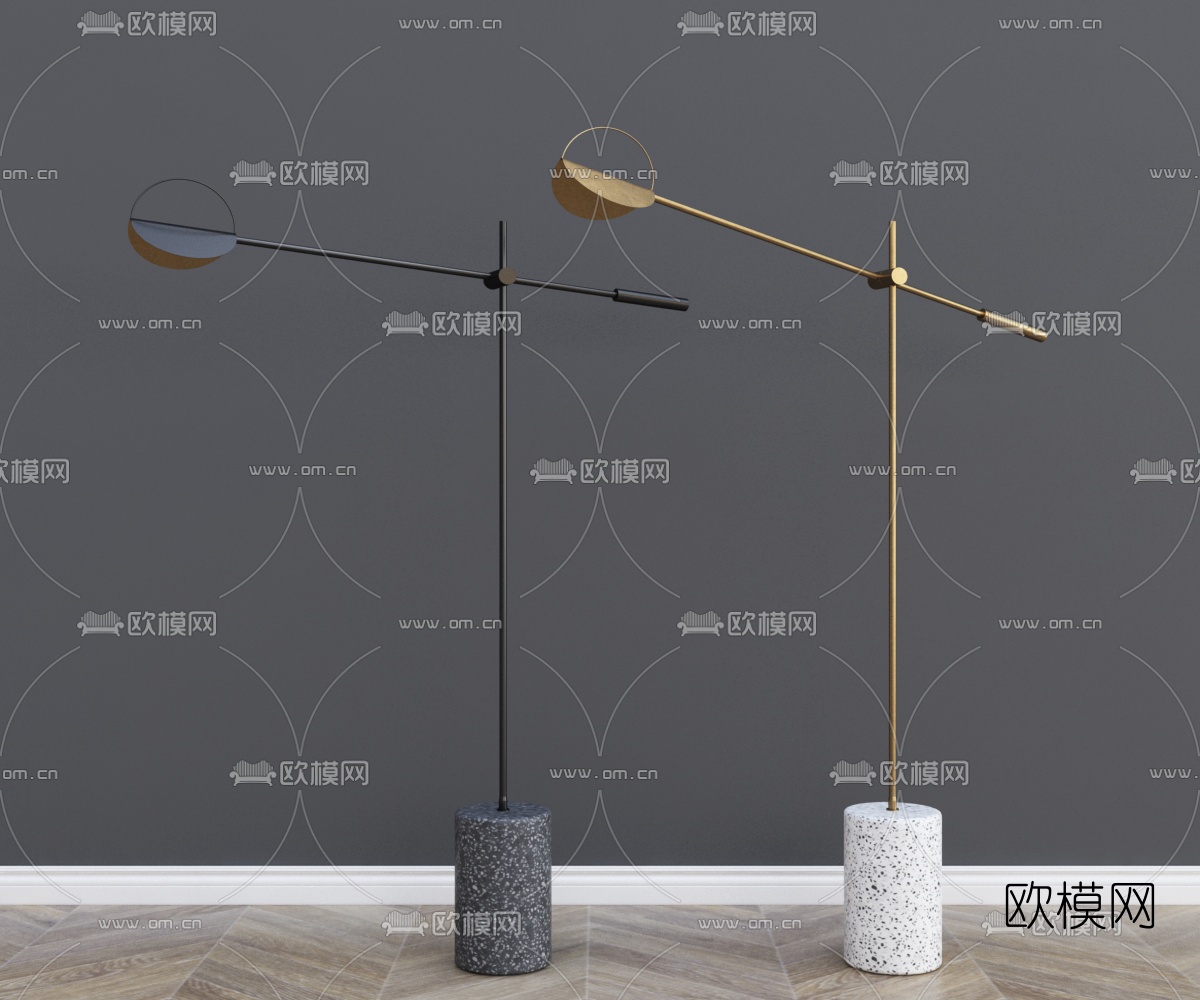 现代金属落地灯壁灯3d模型下载（渲染图2）