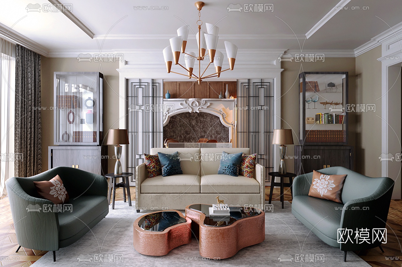 Vladimir Urgalkin设计 美式客厅3d模型下载（渲染图1）