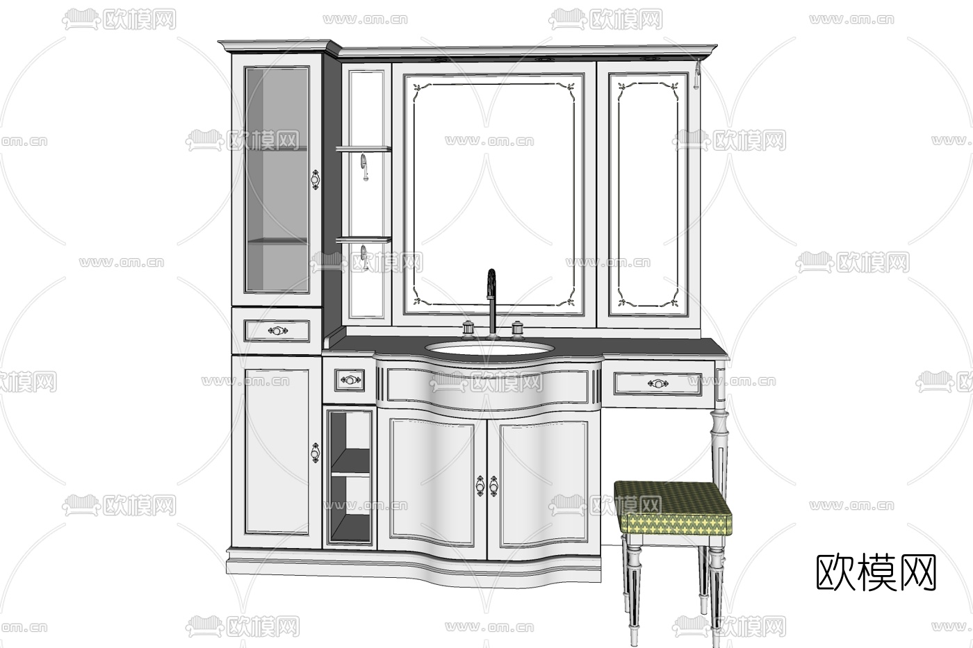 简欧实木浴室柜免费su模型下载
