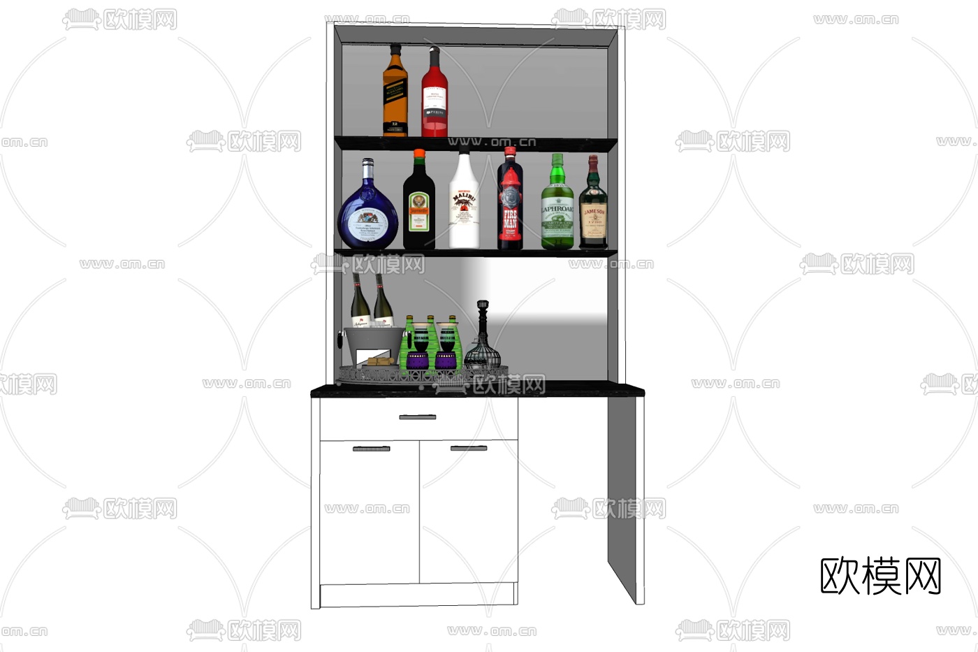 现代实木橱柜免费su模型下载