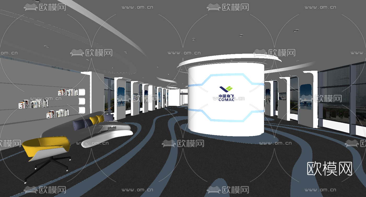现代航空展厅su模型下载（渲染图1）
