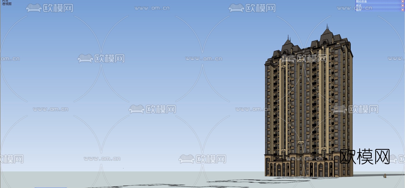法式高层公寓楼su模型下载（渲染图1）