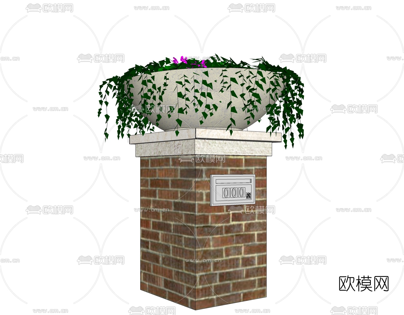 欧式花钵盆栽免费su模型下载