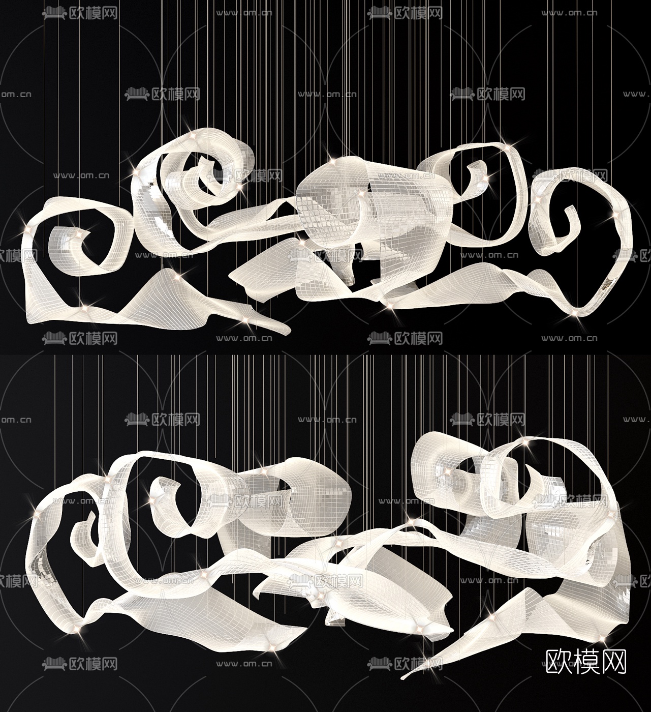 新中式祥云水晶装饰灯3d模型下载