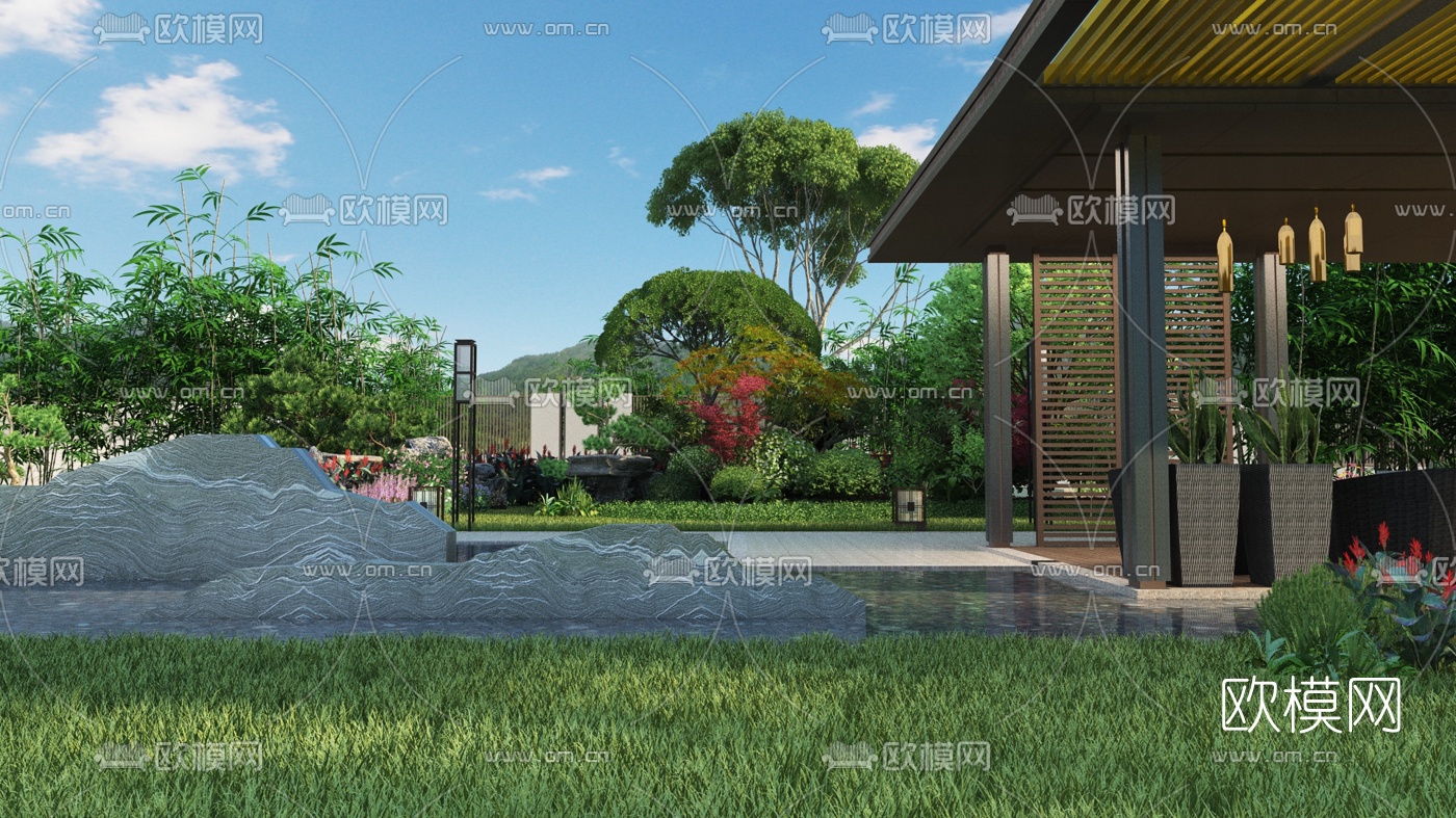 新中式绿化园林景观3d模型