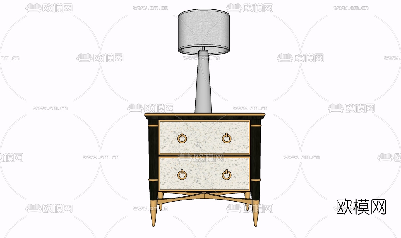 美式实木床头柜免费su模型下载