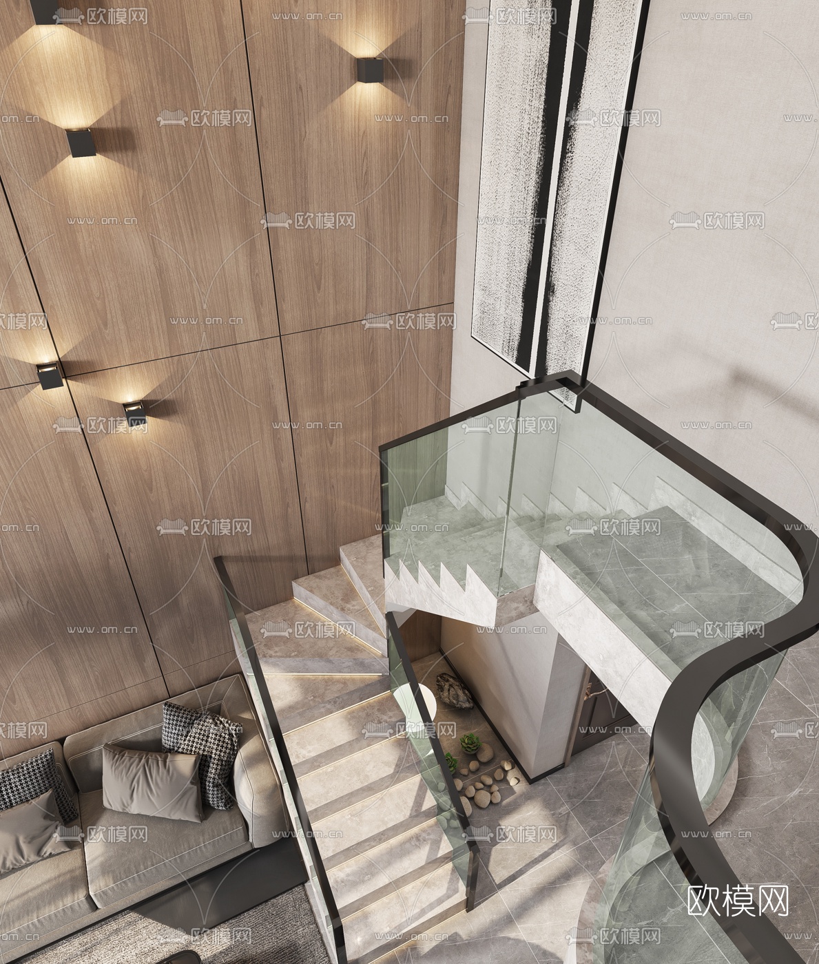 现代别墅客厅餐厅厨房3d模型