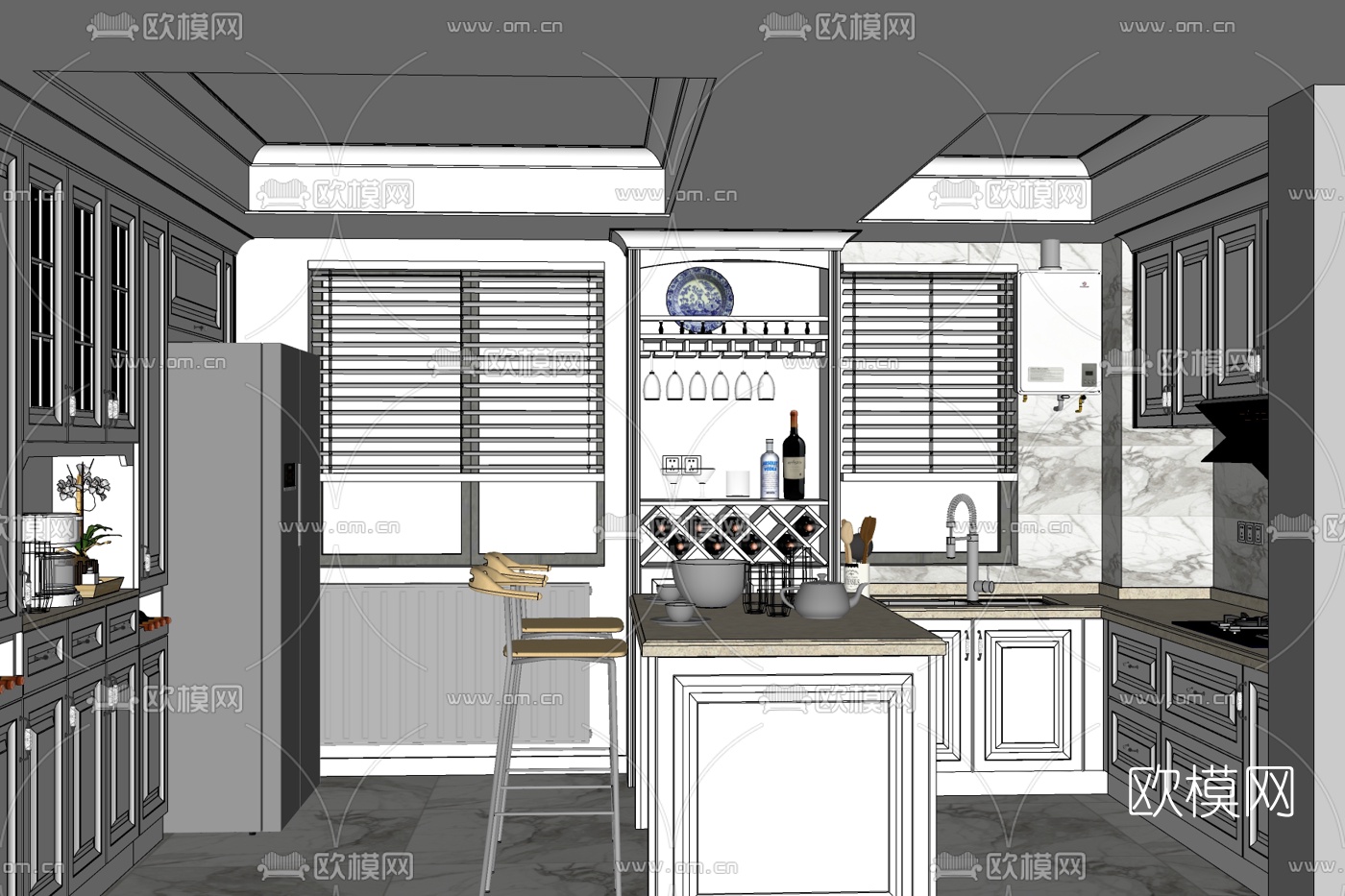 简欧厨房su模型下载