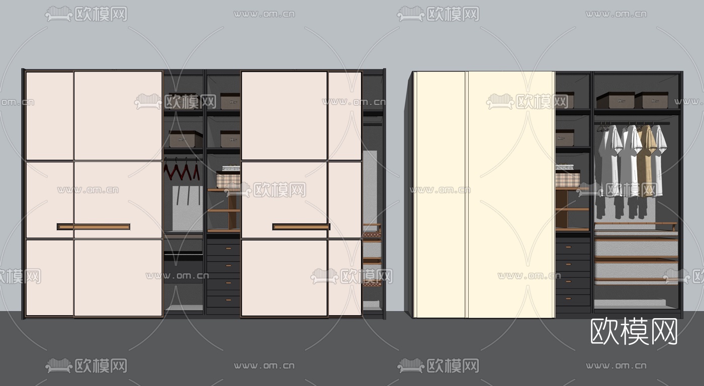 现代推拉门衣柜su模型下载