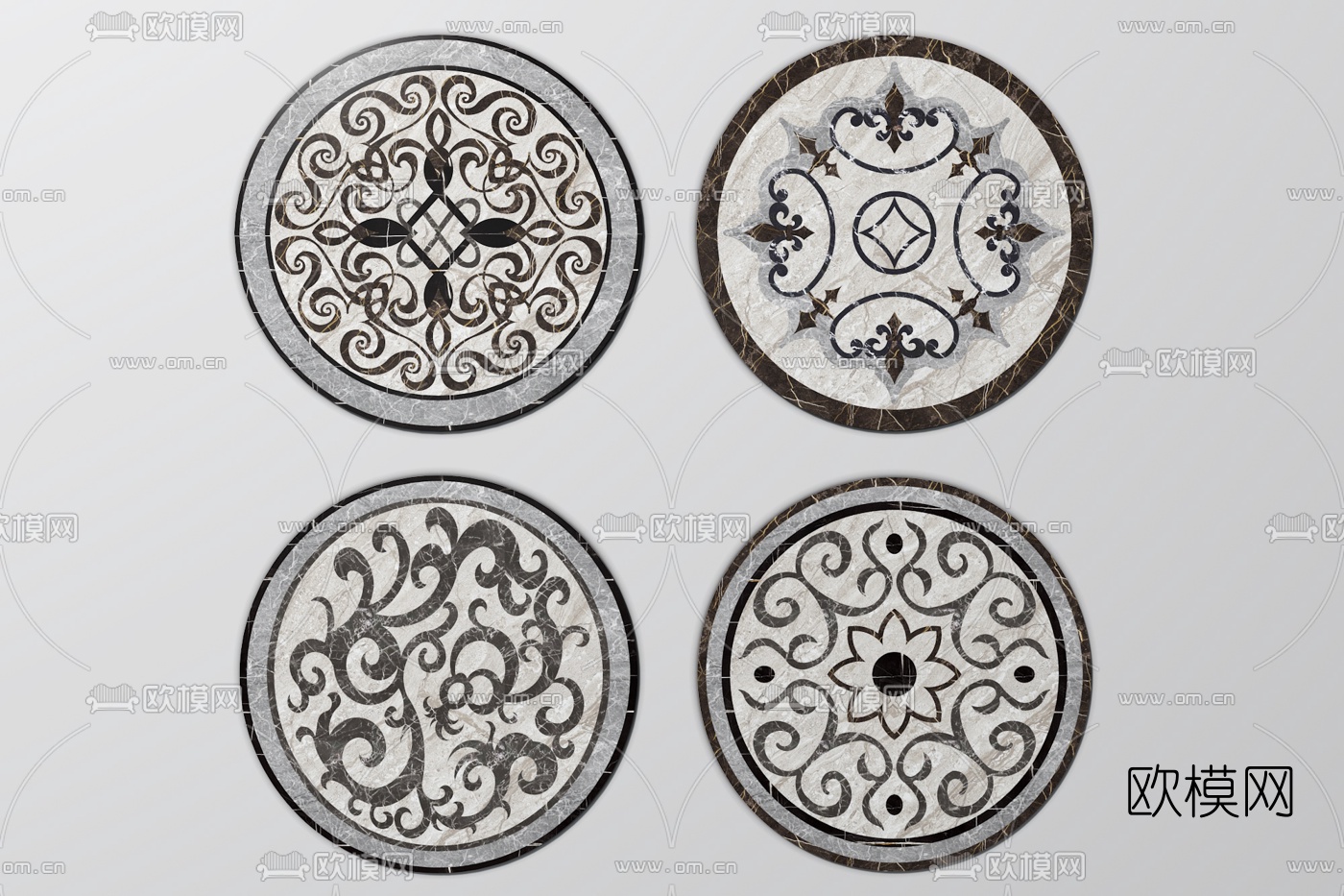 现代圆形拼花瓷砖3d模型下载