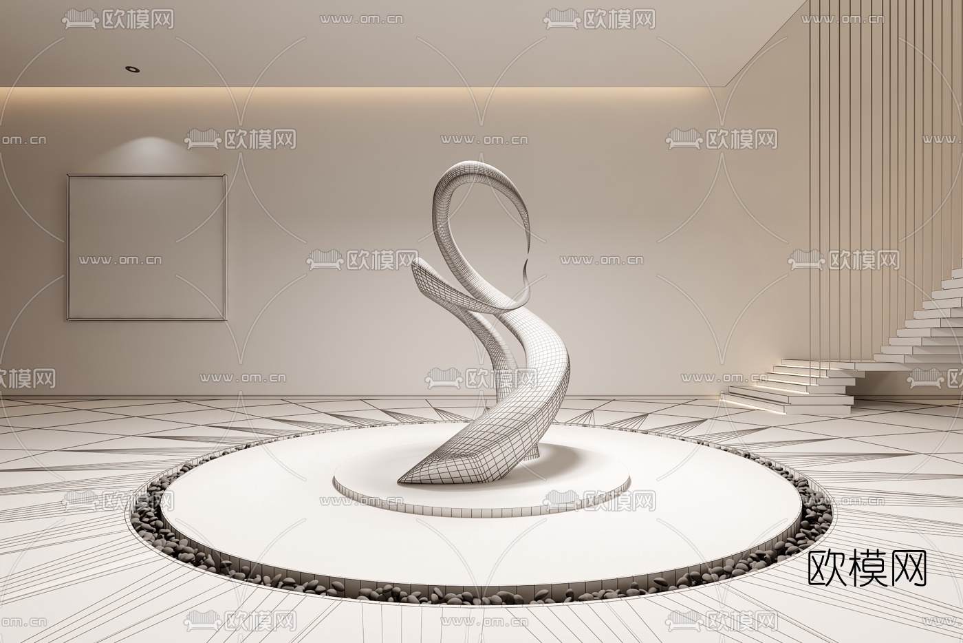 现代抽象雕塑3d模型下载（渲染图2）