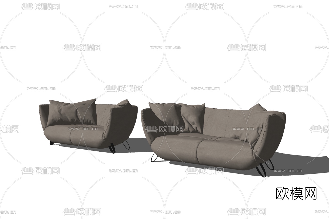 现代布艺双人沙发免费su模型下载