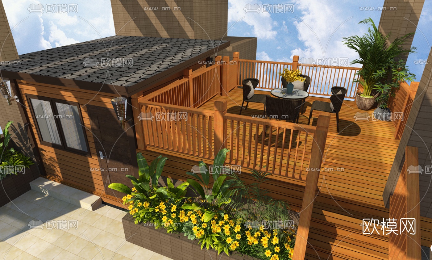 现代风屋顶花园su模型下载（渲染图2）