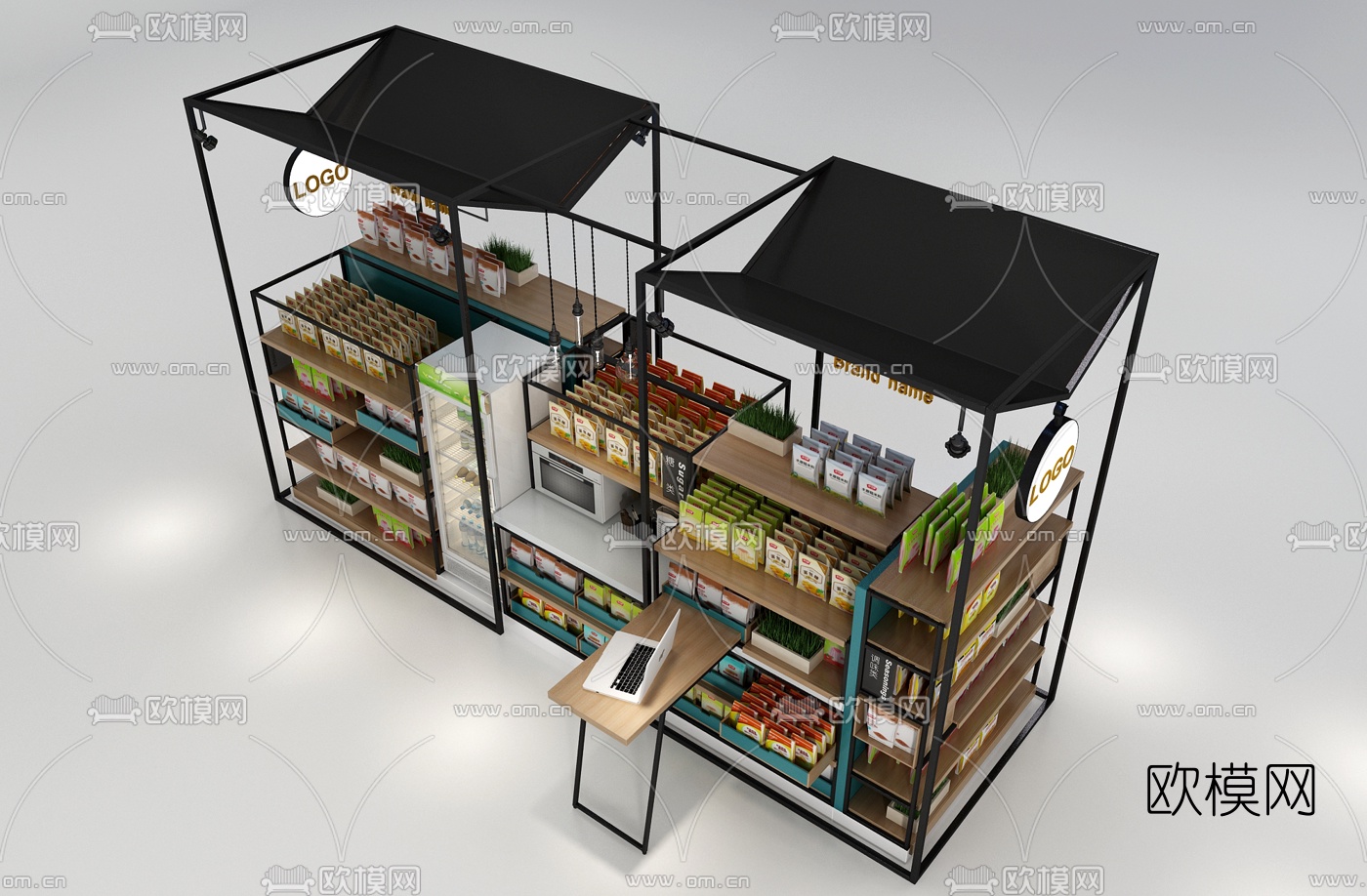 现代时尚货架展柜3d模型下载（渲染图3）