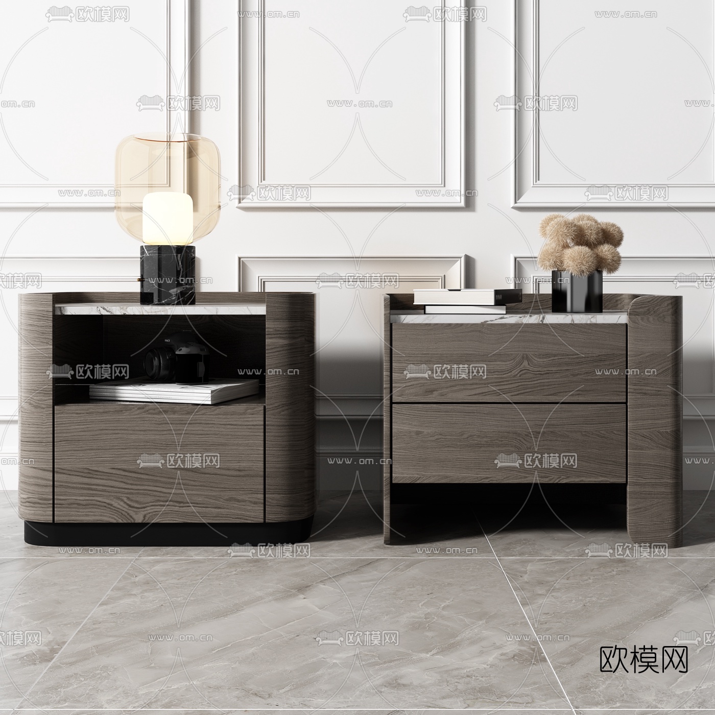 现代实木床头柜3d模型