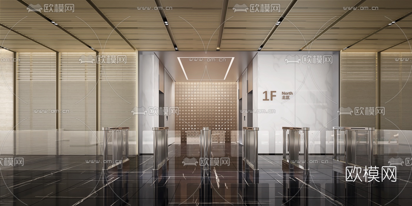 现代电梯厅3d模型下载（渲染图2）