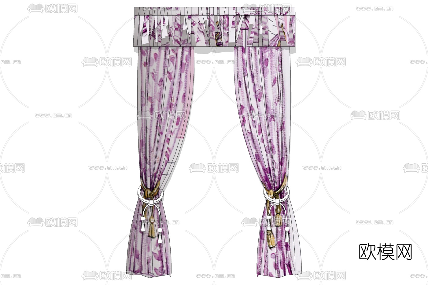 简欧窗帘免费su模型下载